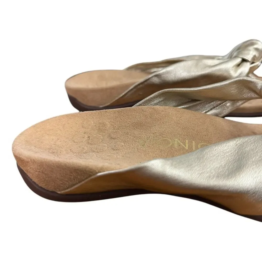 Vionic Pippa Gold Knot Thong Sandals Slide Slip On Casual Flats Shoes Leather 7 - Picture 12 of 16